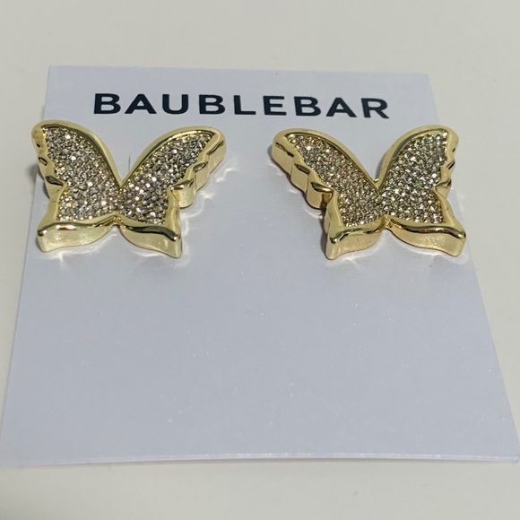 BaubleBar "On the Fly" Butterfly Gold-Tone Pave Statement Earrings 1" - Picture 4 of 5